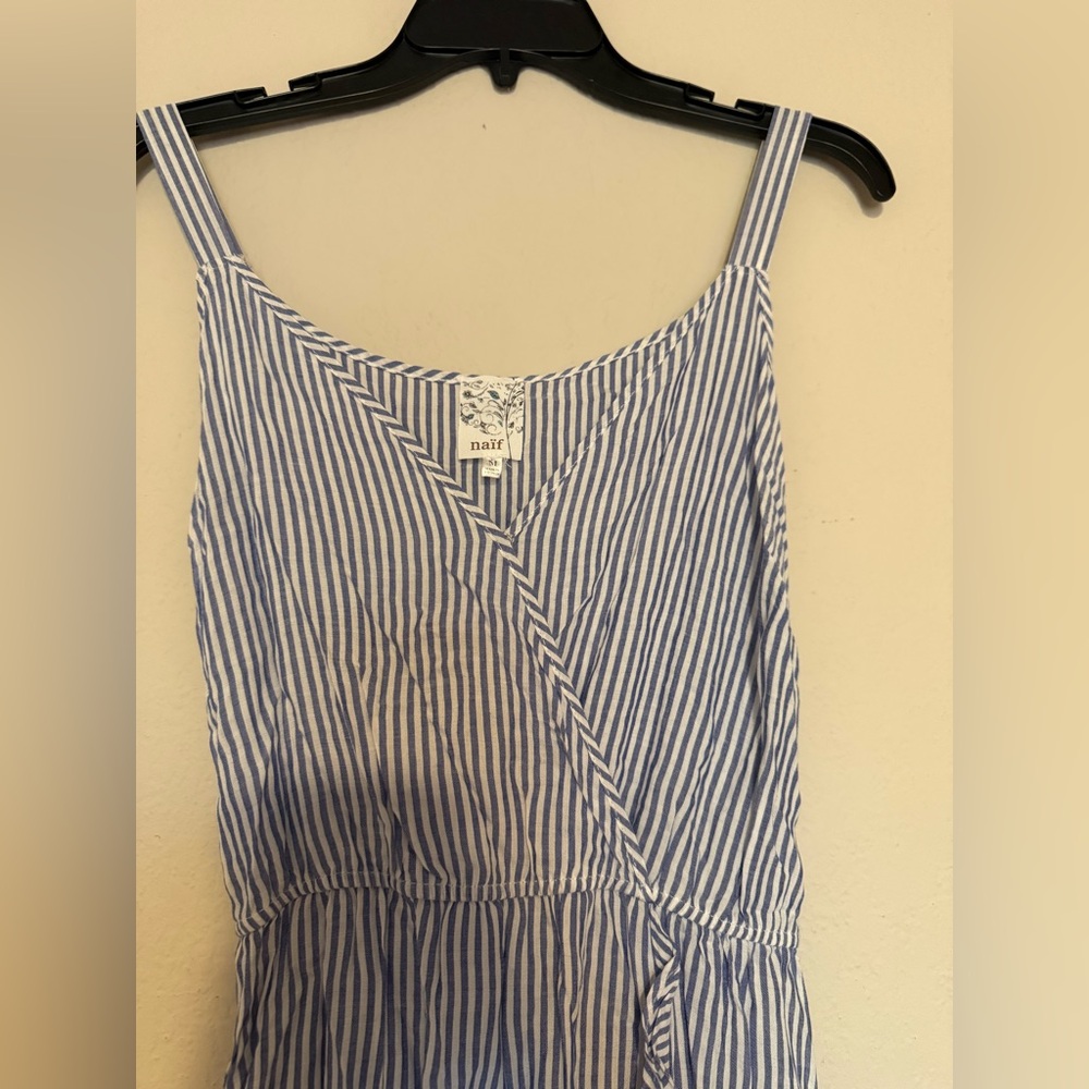Womens Striped Maxi Dress Sundress Spaghetti Straps Navy Blue Rayon Size Medium - Picture 4 of 8